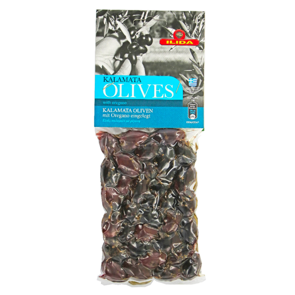 Sorte Kalamataoliven med oregano